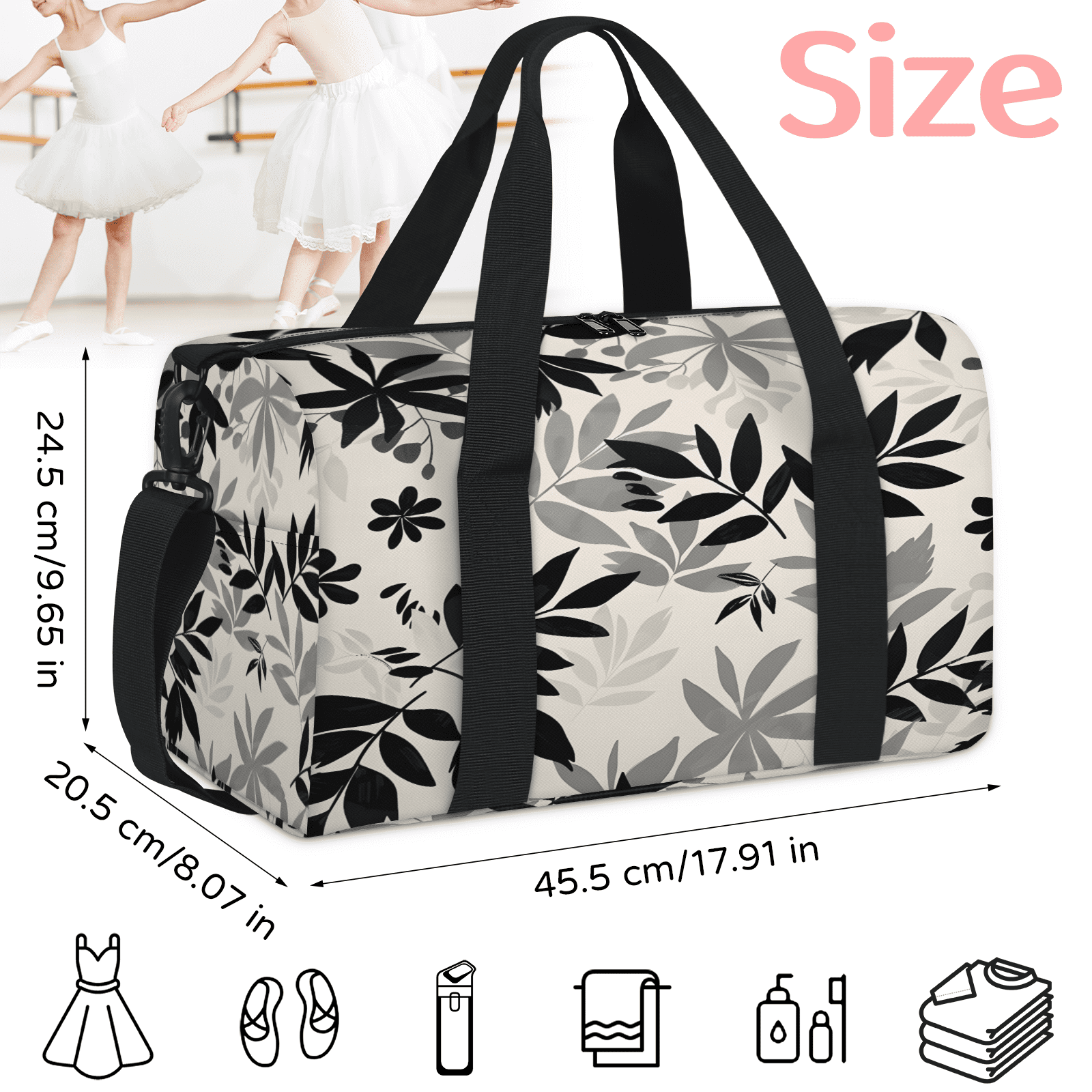 Herdesigns Leaves Gym Bag for Women, Duffle Bag for Travel Sport, Plant Leaves Lightweight Waterproof Carry on Weekender Dance Yoga Workout Bags