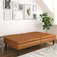 Mainstays Memory Foam Futon with Cupholder and USB, Camel Faux Leather