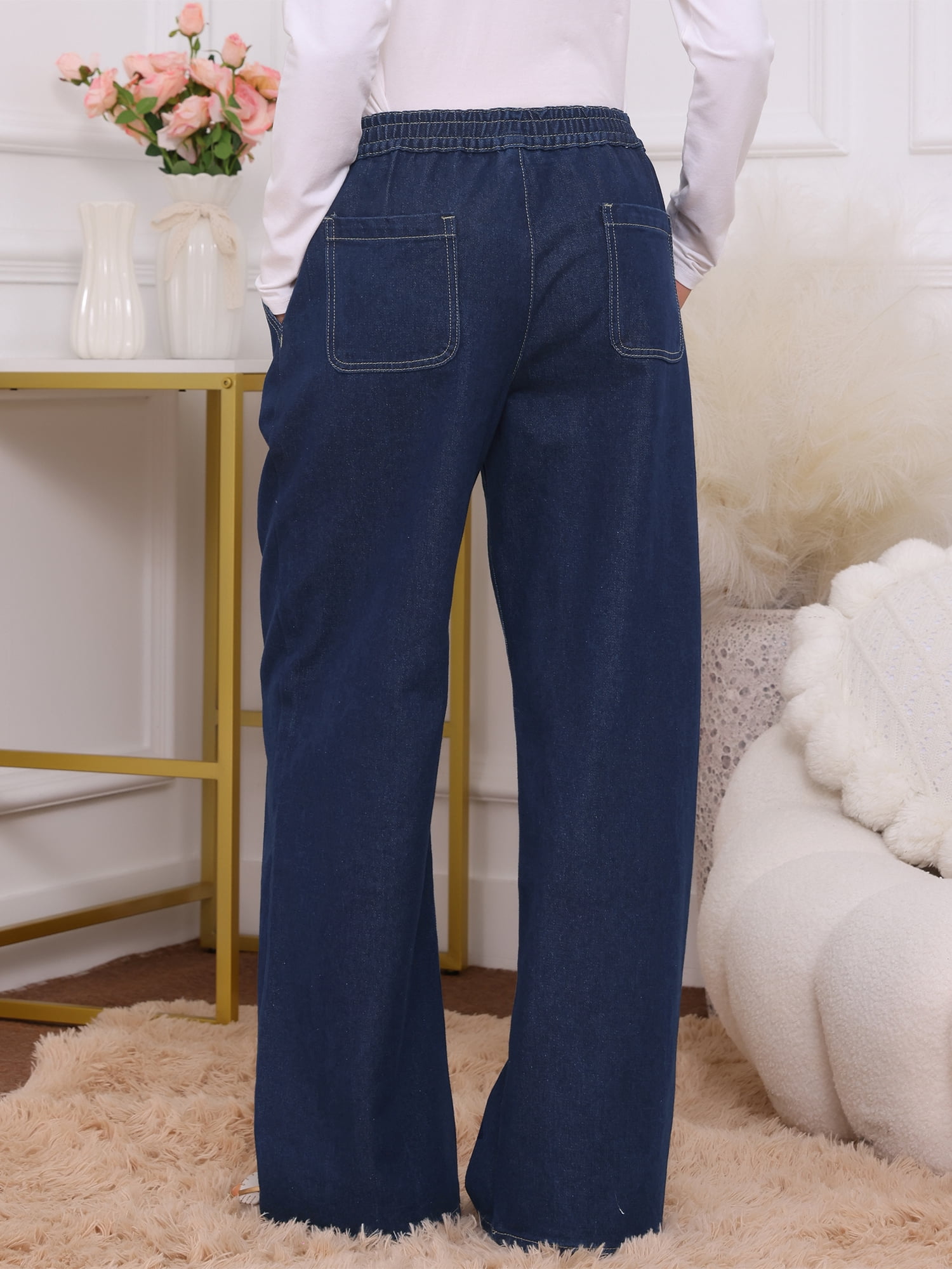 DARING DIVA Women's Maternity  Wide Leg Loose Middle Waist Denim Pants 2XL Deep Blue
