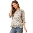 thumbnail image 1 of AllegK BluElegante Casual De GaCon Estampado Floral De Man3/4 Con Volantes PaMujer Beige L, 1 of 6