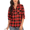 thumbnail image 4 of DondPO Jackets For Women Plaid Shirts For Women Long Sleeve Button Down Christmas Fall Jacket Plaid Shirts For Women Flannel Jacket Women Red XL, 4 of 7
