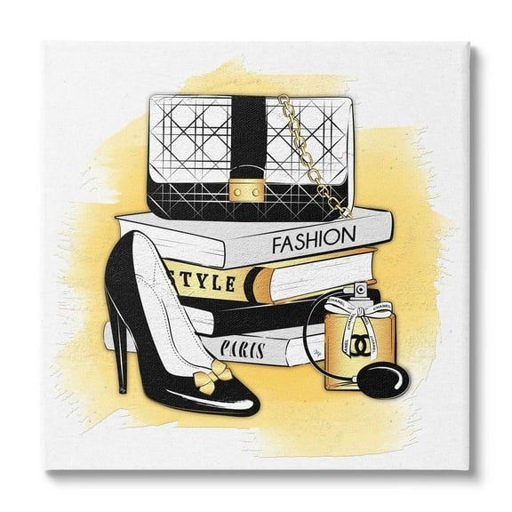 Stupell Industries Black Glam Fashion Book Stack Beauty & Fashion Painting Gallery Wrapped Canvas Print Wall Art