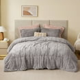 thumbnail image 5 of Intelligent Design Full/Queen Shaggy Faux Comforter Set, Long Fur Wave Spring Comforter Bedding Set, 3-Piece Warm Bed Set with Pillow Sham, Grey, 5 of 8
