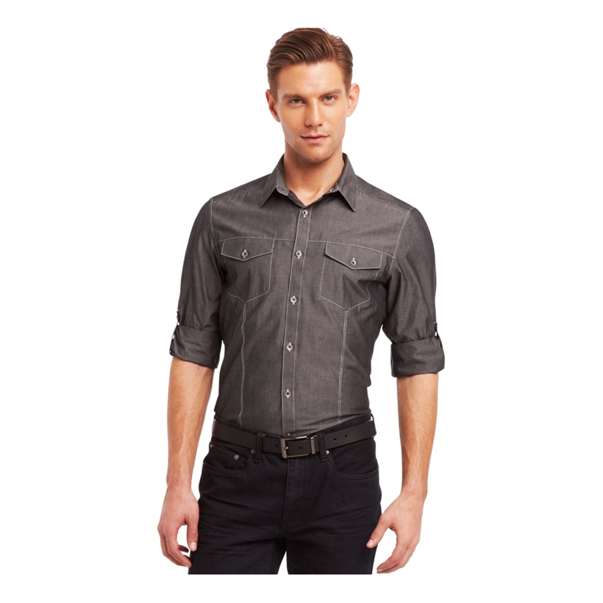 Kenneth Cole Mens Pocket Raglan Button Up Shirt