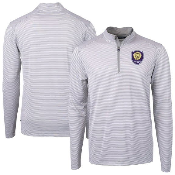Men's-Cutter & Buck  Gray Orlando City SC Virtue Eco Pique Micro Stripe Recycled Quarter-Zip Top