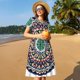 thumbnail image 4 of Balery Colorful With Blue Oriental Vestidos sueltos de manga corta para mujer, vestidos de verano 2025, vestidos casuales de corte A con vuelo., 4 of 6