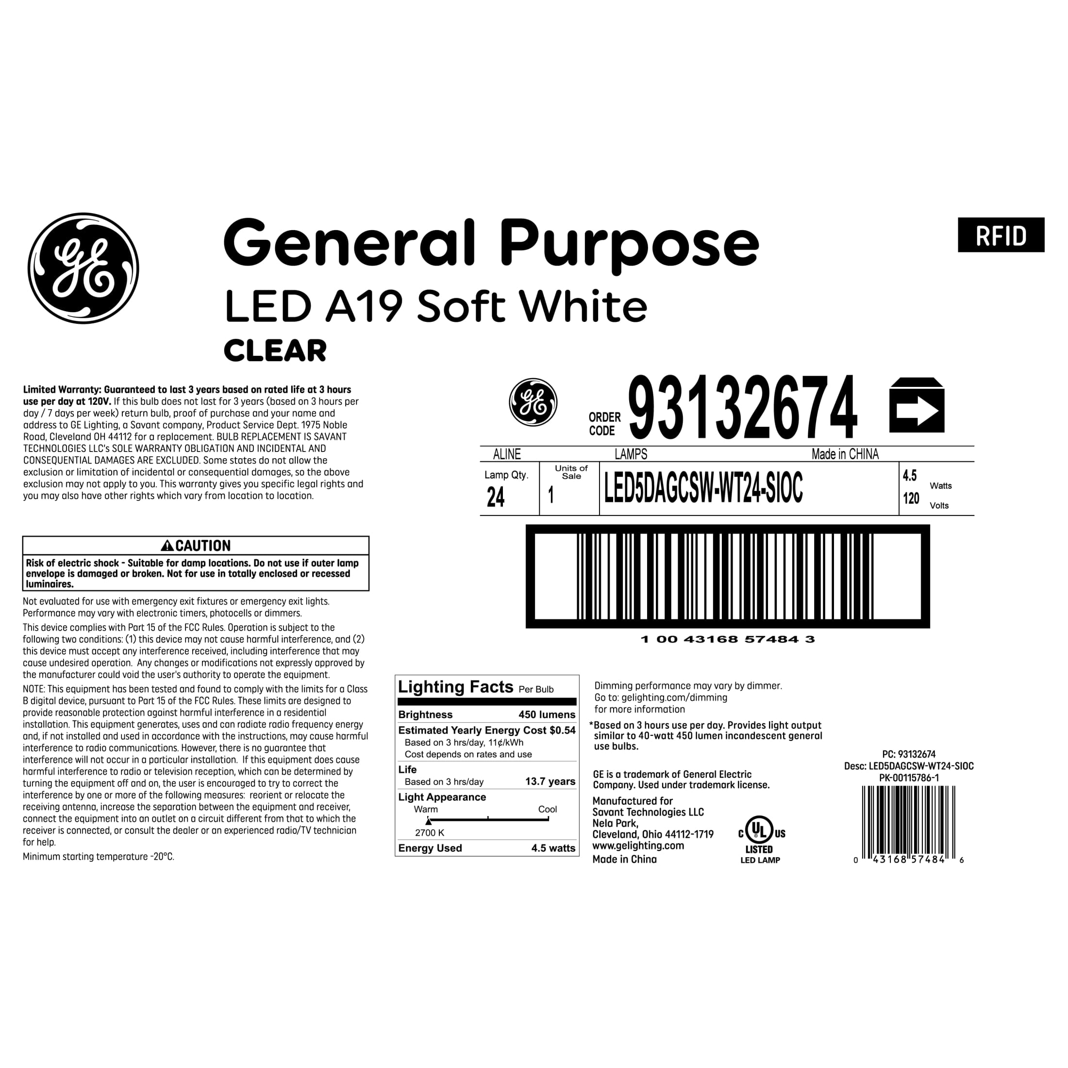 GE General Purpose Bulbs A19 LED Light Bulbs, 40 Watt Replacement, Soft White (24 Pack)