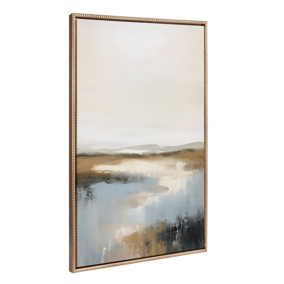 Kate and Laurel Sylvie Beaded Idyllic Retreat Vintage Framed Canvas Wall Art by Amy Lighthall, 31.5x41.5 Gold, Abstract Watercolor Landscape Art for Wall