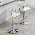 thumbnail image 6 of 360° Fabric cover Swivel Bar Stools Set of 2, Adjustable Counter Height Bar Chairs with Woven Back & Footrest,Silver chromed Bar Stools for Kitchen Island, Cafe, Pub (Beige), 6 of 9