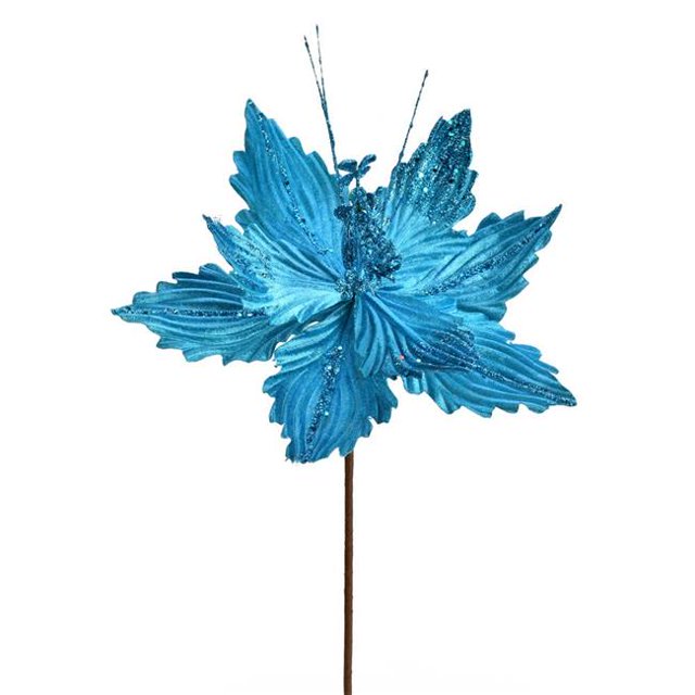 Vickerman QG191012 12 in. Turquoise Poinsettia Spray - 6 per Bag