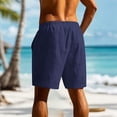 thumbnail image 4 of Men's Linen Elastic Waist Lounge Shorts Solid Beach Golf Shorts with Pockets Casual Drawstring Summer Shorts Navy, 4 of 8