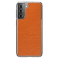 thumbnail image 1 of DistinctInk Clear Shockproof Hybrid Case for Galaxy S21 5G (6.2" Screen) - TPU Bumper, Acrylic Back, Tempered Glass Screen Protector - Orange Faux Leather Print Design - Faux Leather Image, 1 of 2