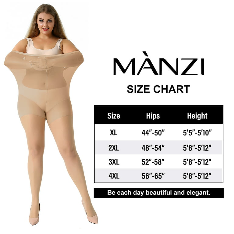 Manzi Women's 2 Pack Plus Size Control Top Leggings Nude Pantyhose 
