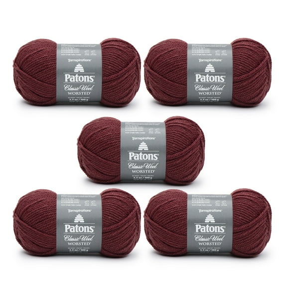 Patons Classic Wool Claret Yarn - 5 Pack of 3.5oz/100g - Wool - 4 Medium - 210 Yards - Knitting/Crochet