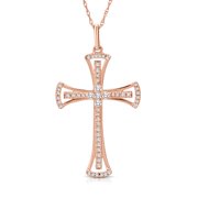 ARAYA FINE ARAIYA JEWELRY 10K Rose Gold Diamond Cross Pendant Necklace for Women (1/4 Cttw, I-J Color, I2-I3 Clarity), 18"