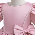 thumbnail image 6 of Short Flower Girl Dress, Girls Solid Color Puff Sleeve Princess Dress with Bow Accents, Junior Bridesmaid Party Dress for Wedding Birthday Occasions Age 4-9 Pink 110, 6 of 9