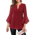 thumbnail image 1 of Blusa VALOLIA Dressy para mujer con mangas acampanadas 3/4, color rojo, talla L, 1 of 6