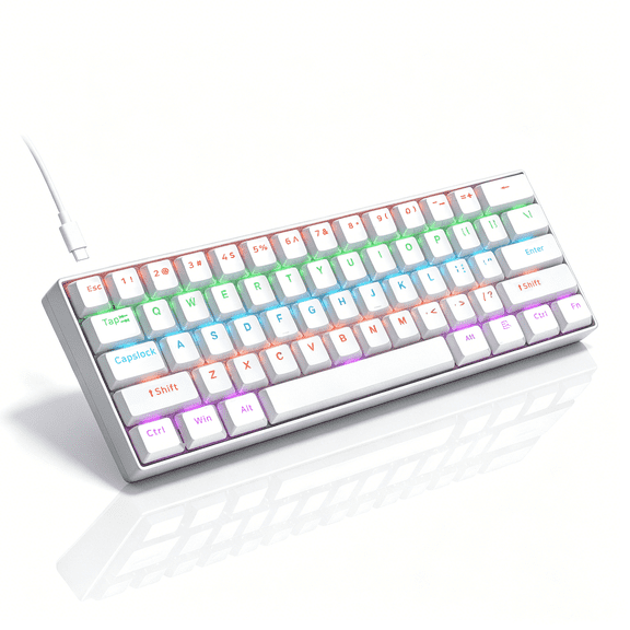 60% Percent Gaming Keyboard, Compact RGB Backlit Ergonomic Small Mini Keyboard for Windows Laptop PC Linear Blue Switch(68 Keys, White)