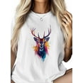 thumbnail image 2 of Women's T-Shirt Deer Head Colorful Splash Short Sleeve Casual Tee Classic Crew Neck T Shirt for Women White, M, 2 of 7