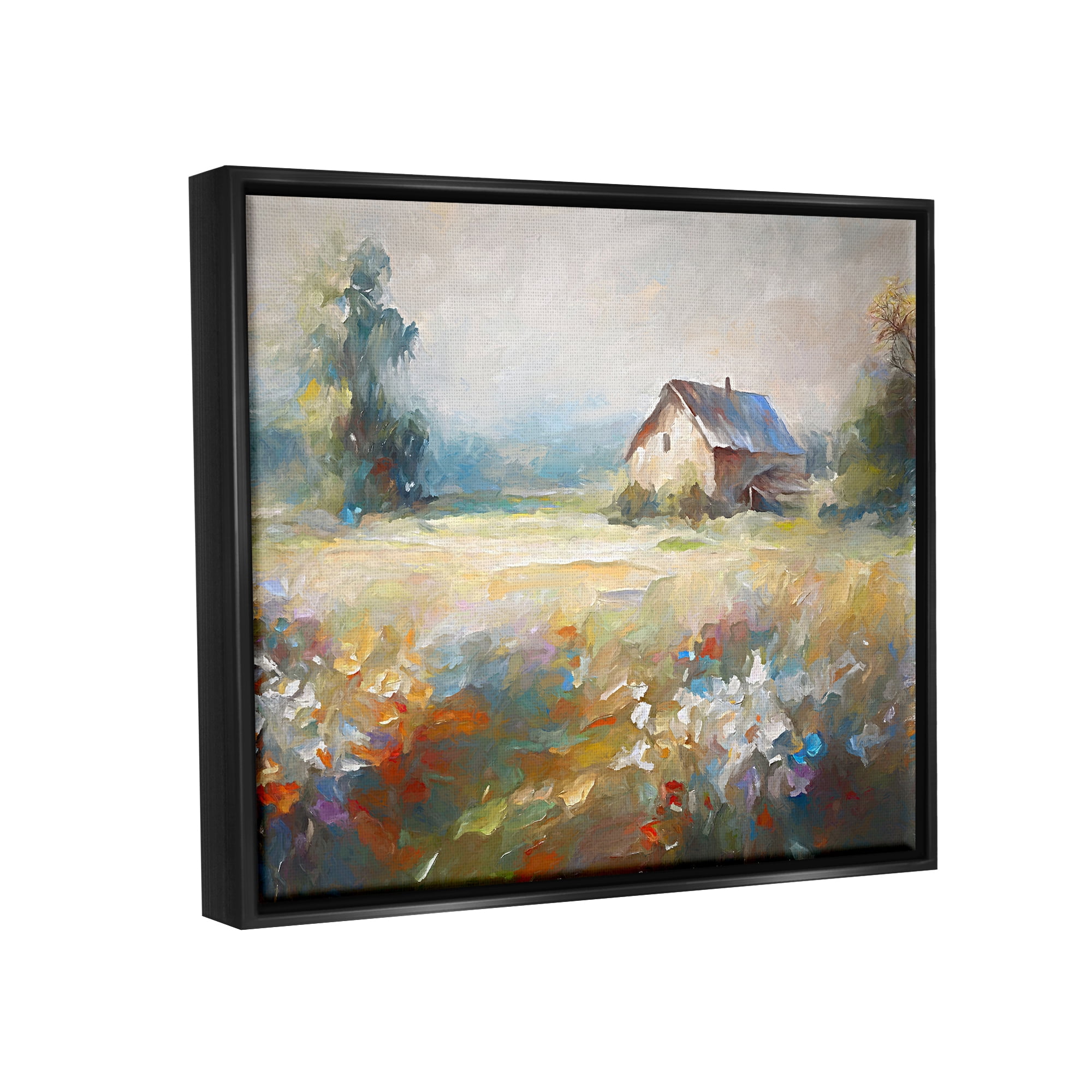 Stupell Industries Floral Countryside Abstraction Landscape Painting Black Floater Framed Canvas Art Print Wall Art, 21 x 17