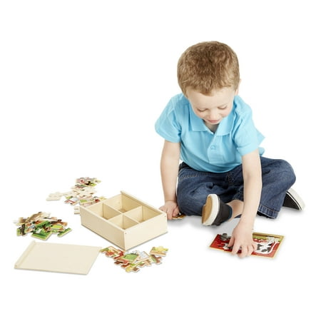 Melissa Doug Farm 4 In 1 Wooden Jigsaw Puzzles In A Storage Box