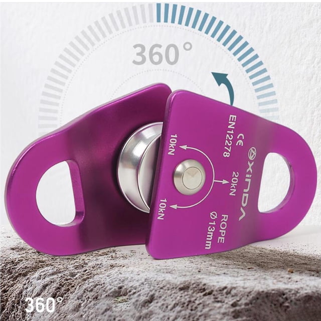Polea de escalada micro 20KN Poleas de cuerda de aleación de aluminio pequeñas de alta resistencia de uso general para trabajo en altura/rappel Polea Púrpura