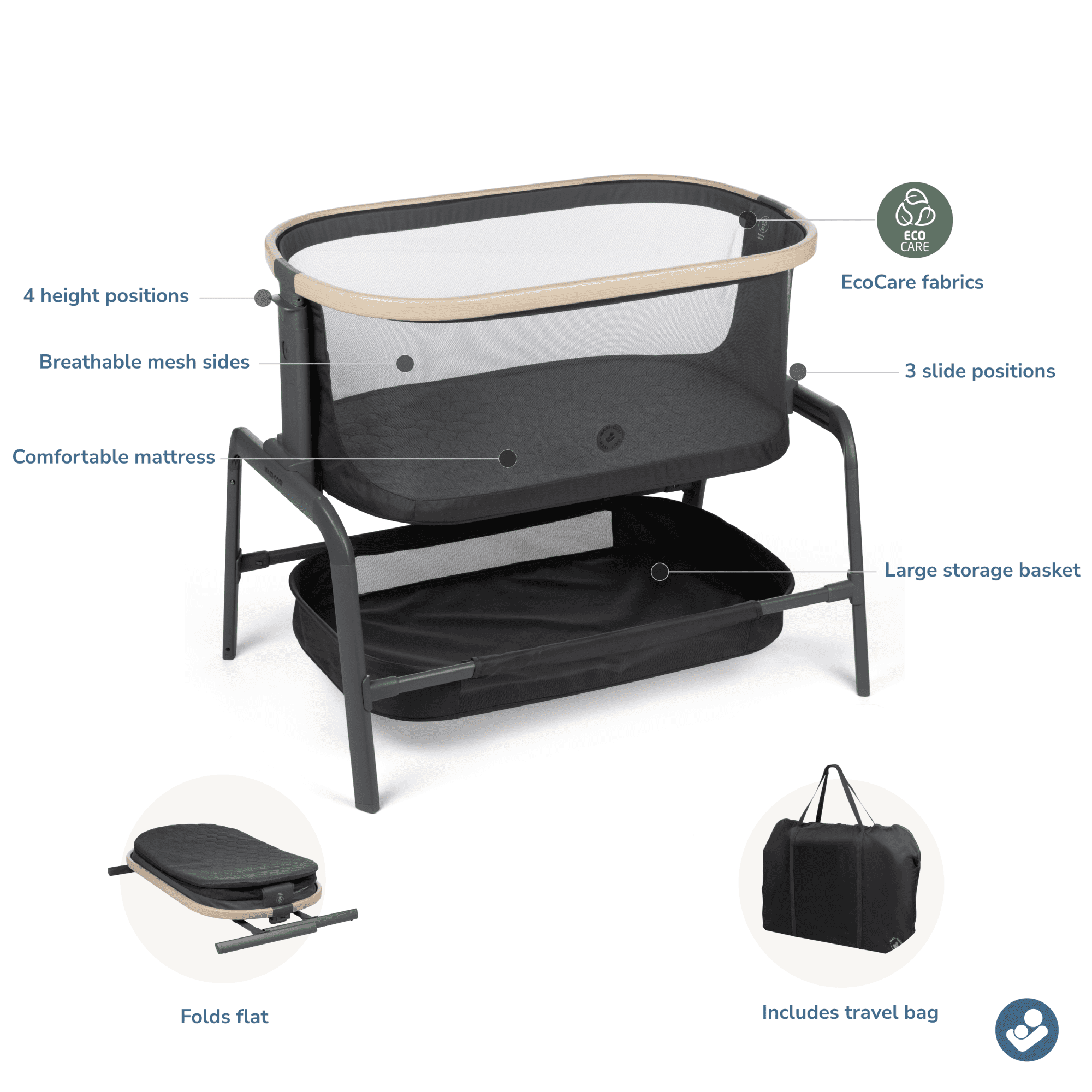 Maxi-Cosi Iora Bedside Bassinet, Classic Graphite