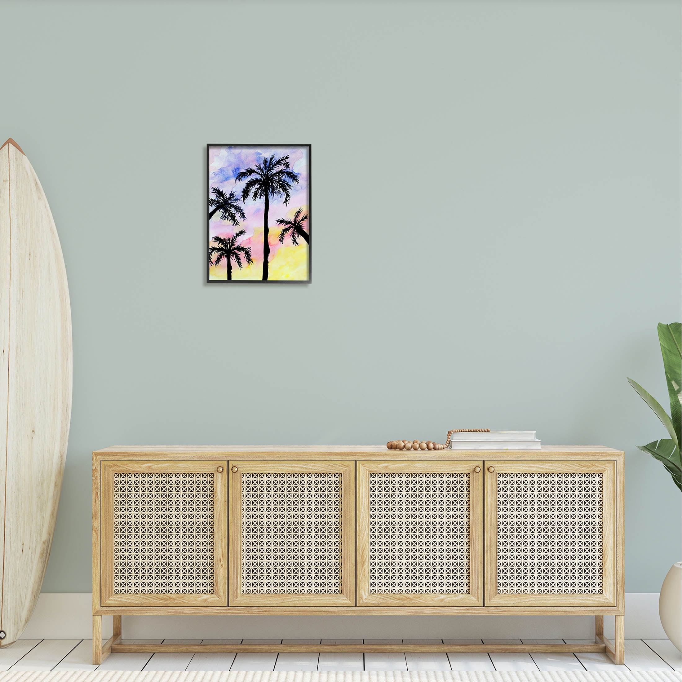 Palm Tree Silhouettes Sunset Sky Botanical & Floral Graphic Art Black Framed Art Print Wall Art