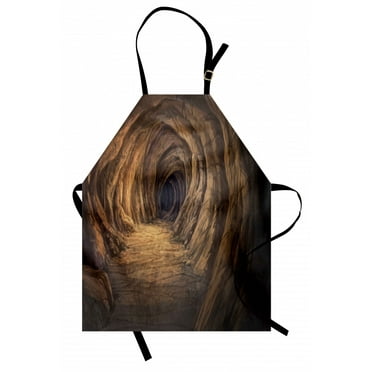 Cave Apron Ancient Geologic Formation in Digital Painting Style Subterranean Tunnel with a Gate, Unisex Kitchen Bib Apron with Adjustable Neck for Cooking Baking Gardening, Pale Brown, by Ambesonne