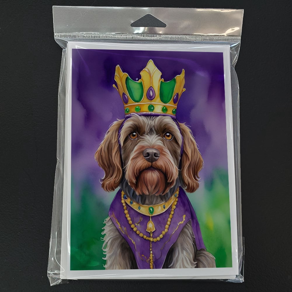 Wirehaired Pointing Griffon King of Mardi Gras Greeting Cards Pack of 8 7 in x 5 in