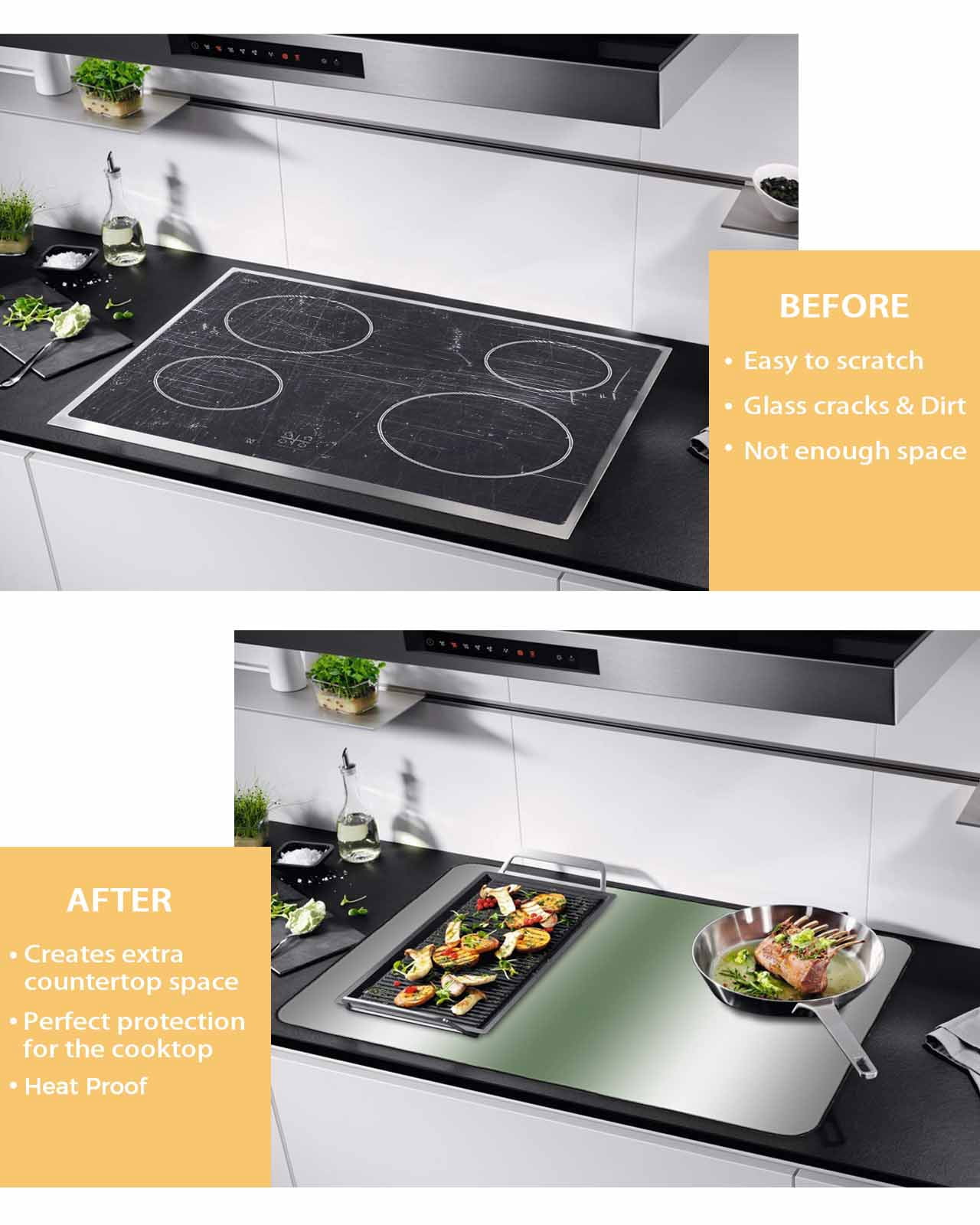 nqOlkjepod Large Induction Cooktop Protector Mat 24"x21", Gray Sage Green Stove Top Covers for Electric Stove, Modern Gradient Geometric Decorative Stove Burner Cover Mats, Glass Top Stove Cover