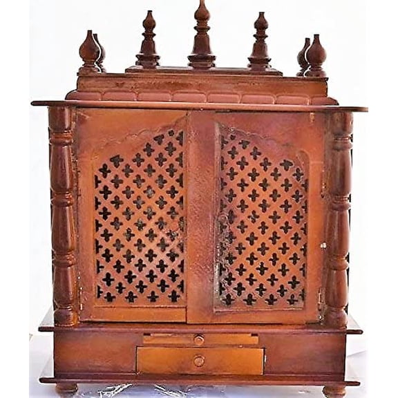 Jodhpur Handicrafts Wooden Home Temple with Led Bulb Inside and Pooja Articles God Frame, Thali
