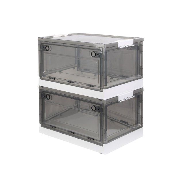 MPM 2 PACK Stackable Foldable Clear Storage Box with Lid and wheels, Organizing Boxes, Cube Box Bin Container, for Kitch