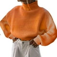 thumbnail image 1 of Fortune Women Mock Neck Sweaters Solid Color Long Sleeve Loose Knit Pullover, 1 of 2