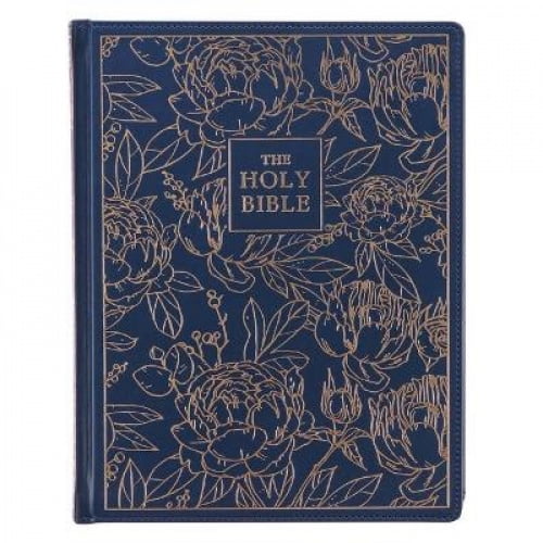 KJV Holy Bible, Large Print Note-Taking Bible, Faux Leather Hardcover - King James Version, Navy W/Gold Floral