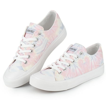 JENN ARDOR Womens Canvas Low Top Sneaker Lace-up Classic Casual Shoes Platform Fashion Flats for Walking Running Hiking  Tie-dye Pink  Size 8