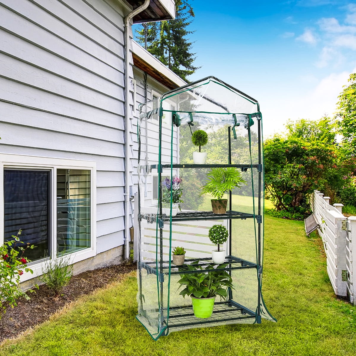AUEDW Mini Greenhouse 4 Shelves Indoor/Outdoor Greenhouse with Zippered
