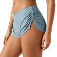 thumbnail image 5 of AHTJRT Micro Mini Pajama Shorts for Women Cute Low Rise Striped Knit Side Slit Ruched Lounge Shorts Summer Pjs Bottoms Blue L, 5 of 6