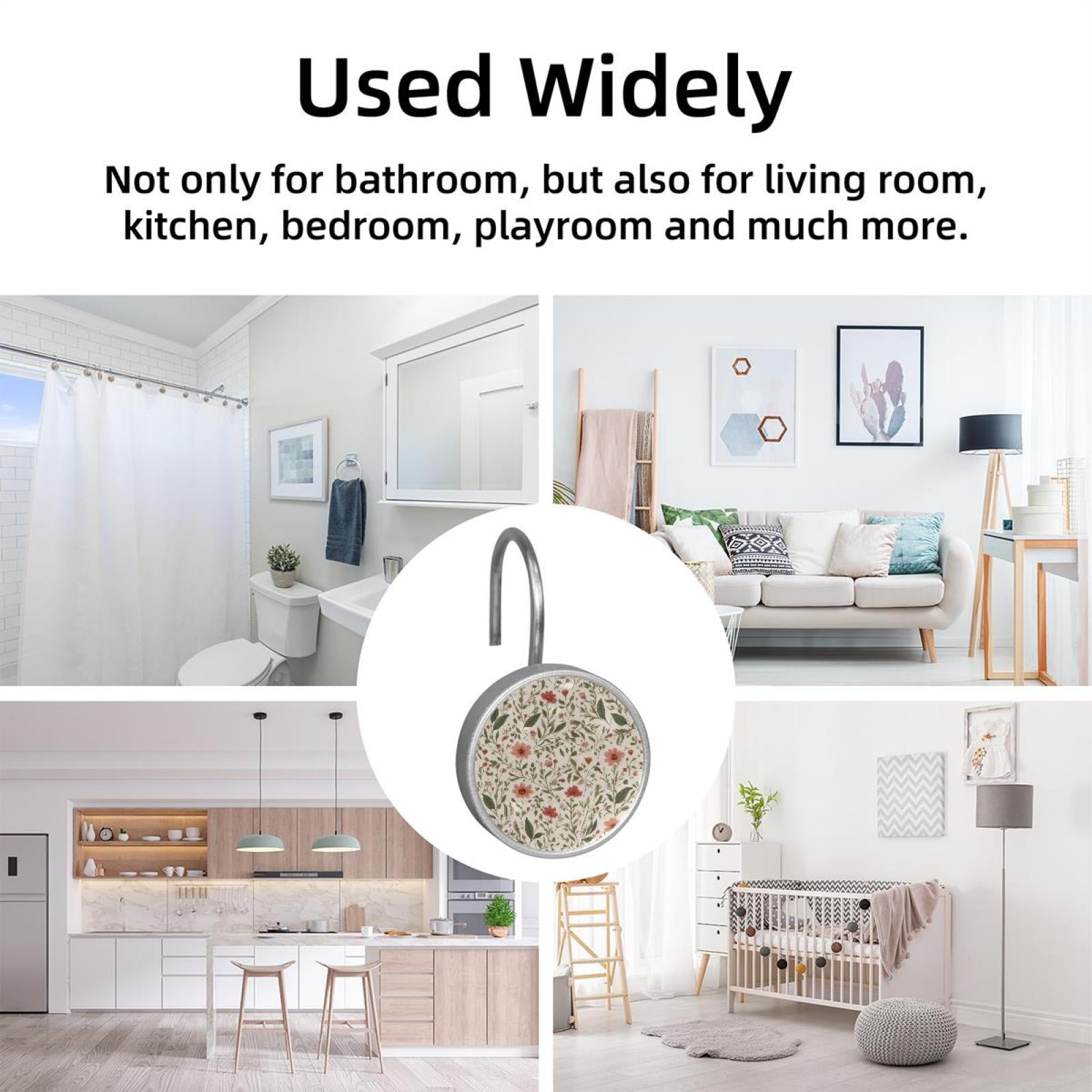 HemaKayy 12 Pcs Shower Curtain Hooks Bathroom Decorative Accessories Fresh Orange Pink Flower