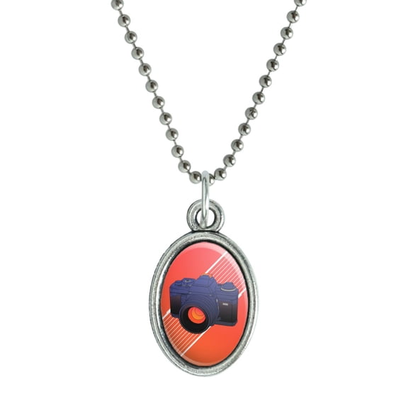 Camera Photography Photographer Antiqued Oval Charm Pendant with Chain