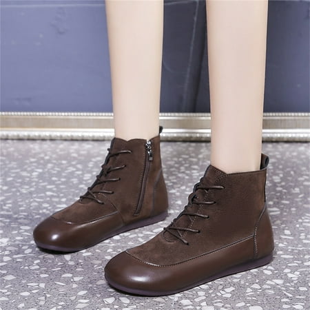 

Soft Soled High Top Round Toed Comfortable Women s Boots Zipper Lace Up Side Flat Soled Shoes Women s Boots