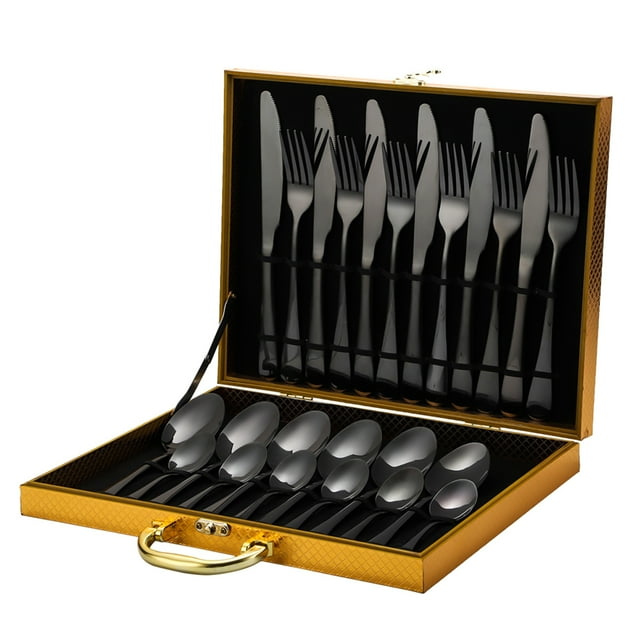 Cubiertos de Juego de cubiertos de 24 piezas Juego de cubiertos de vajilla de acero inoxidable Servicio para 6 con estuche de almacenamiento de alta para el hogar Cocina Restaurante Hotel Eccomum Cubiertos de