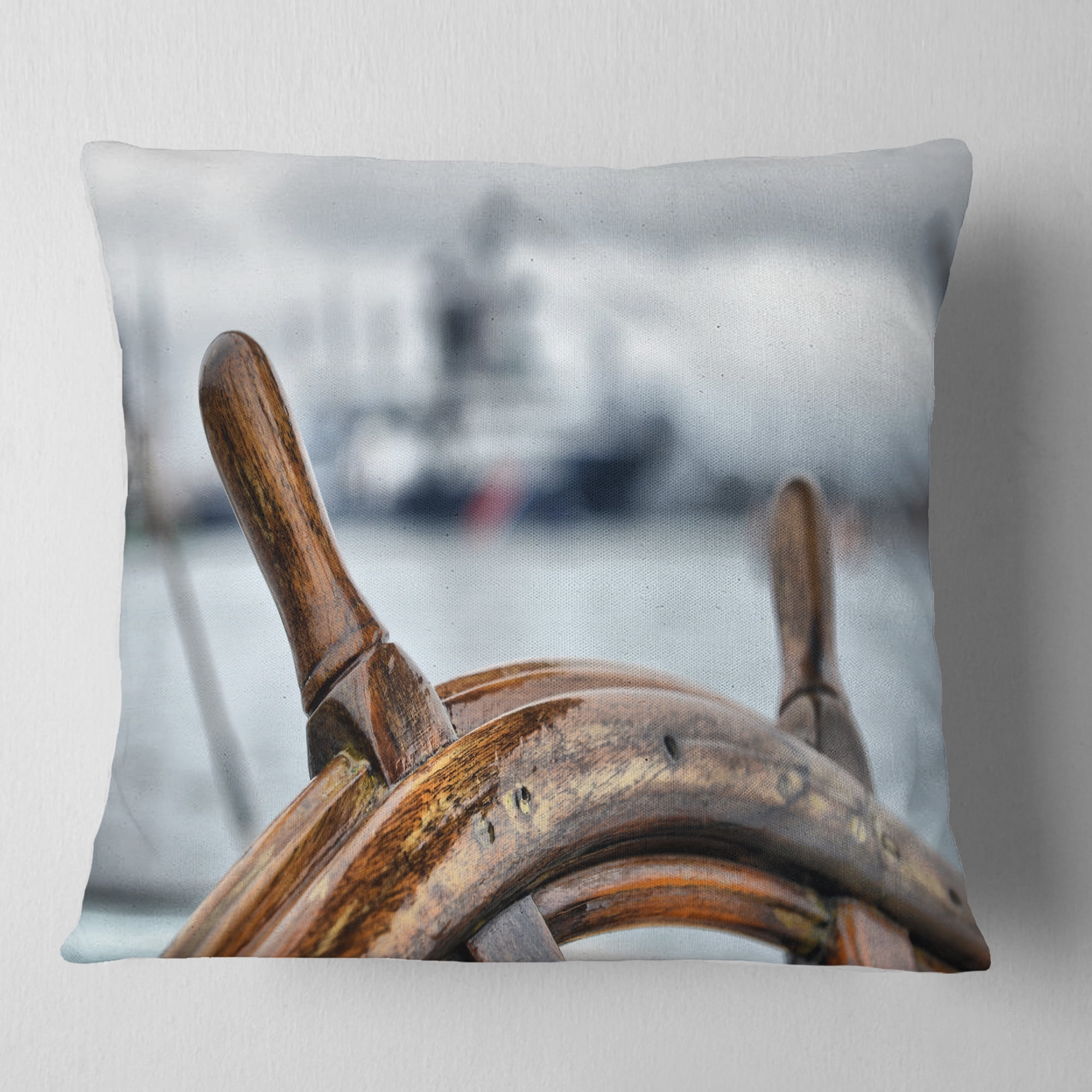Designart Steering Wheel Sailboat - Landscape Photography Throw Pillow - 16x16