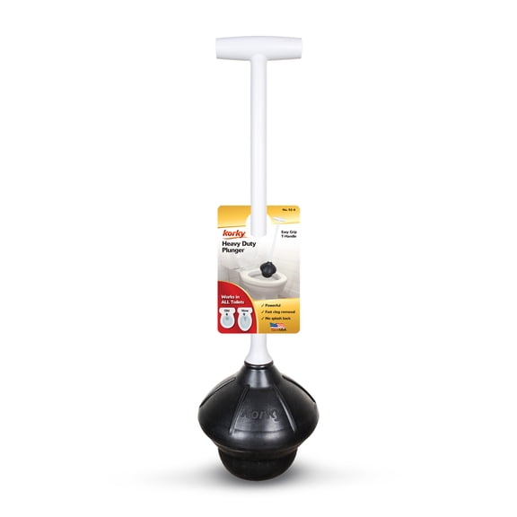 Korky Toilet Plunger - Fits All Bowl Shapes - Clears Common Clogs - Flexible Rubber for Effective Plunge - 92-4
