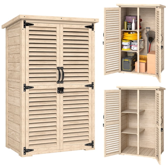 Outsunny Remise de Jardin en Bois 30 Pouces x 20 Pouces x 47 Pouces, Remise à Outils avec Tablettes, Naturel