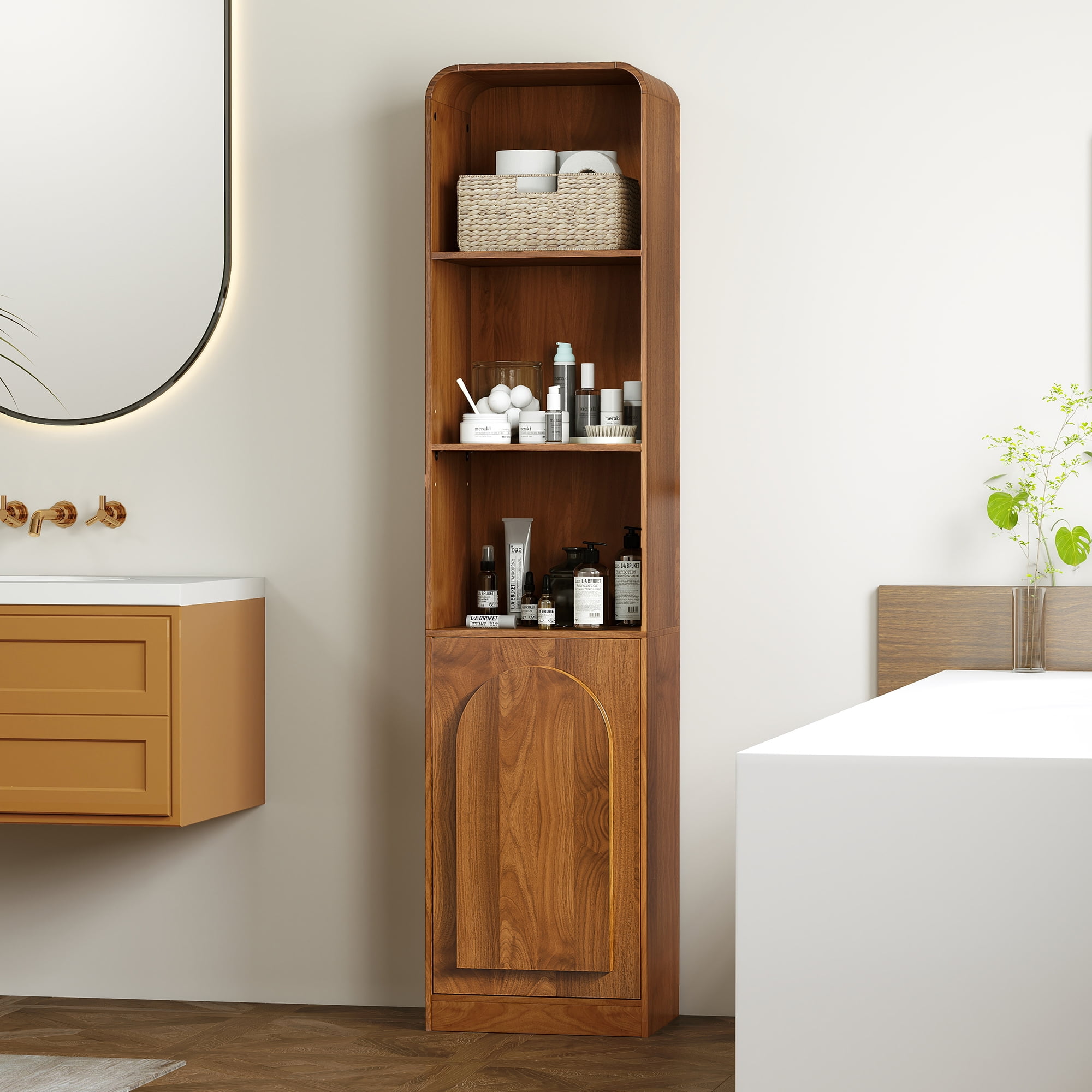 67" Tall Narrow Storage Cabinet Freestanding Tower Cabinet with Door Space Saving Organizer for Bathroom Kitchen Living Room