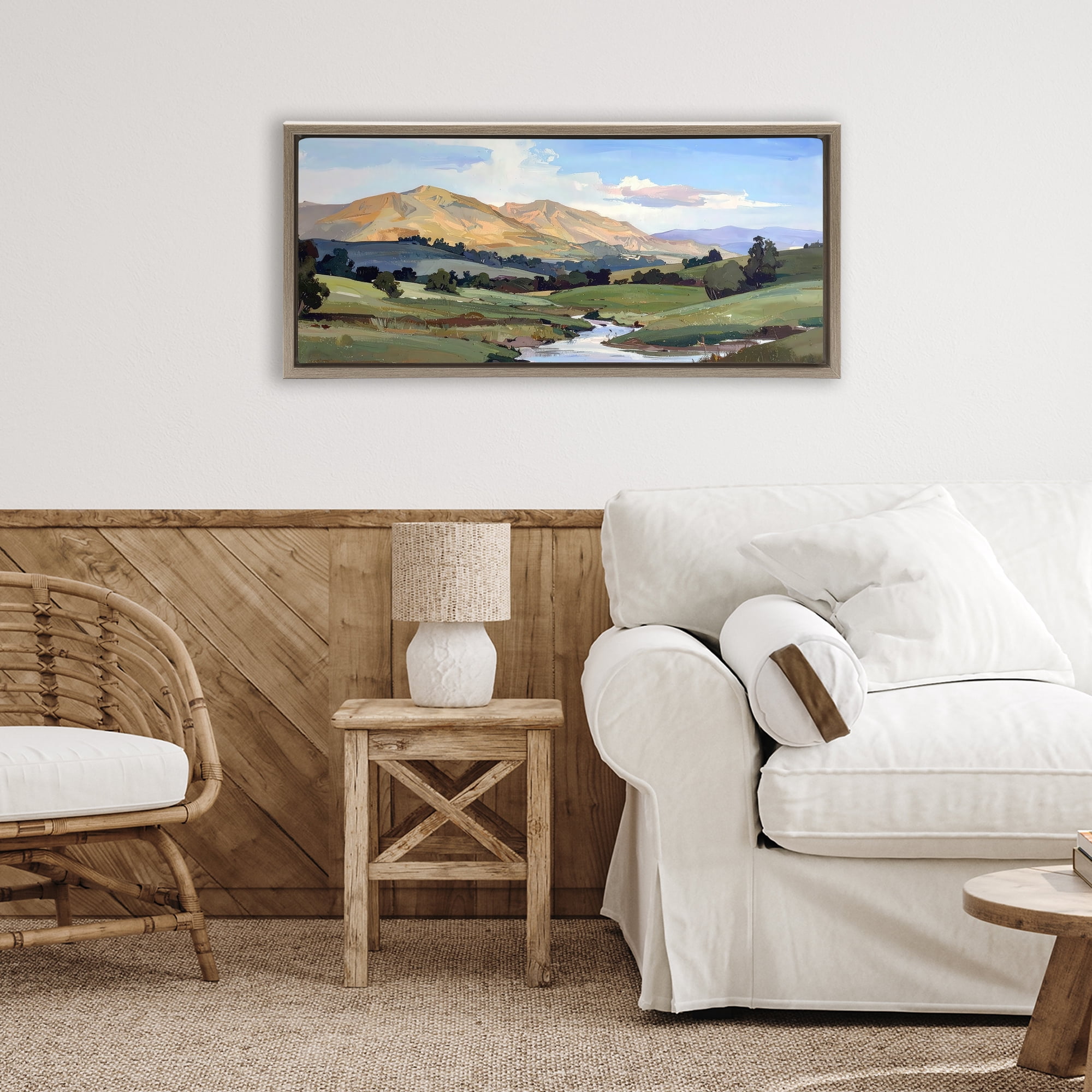 Stupell Industries Winding River Across Valley Brown Framed Floater Canvas Wall Art, design by Alonza Saunders