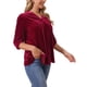 thumbnail image 4 of INSPIRAR CHIC Blusas de Terciopelo para Mujeres con Cuello en V y Manga 3/4, Tendencia Casual de Otoño Invierno, Blusa Suelta, Camiseta L Color Rojo Vino, 4 of 6
