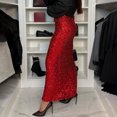 thumbnail image 4 of Joernso Maxi Skirt High Waist Solid Color Long Skirt with Shiny Sequin Decoration Home Commuting Street Leg-lengthening Skirt, 4 of 5