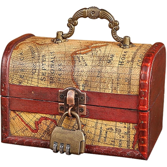LAICAIW Wood Chest with Lock | Pirate Chest Storage Box with Lock and Handle-Small Chest for Jewelry Keepsakes, Coin Collection, and Home Decor, Wooden Chest